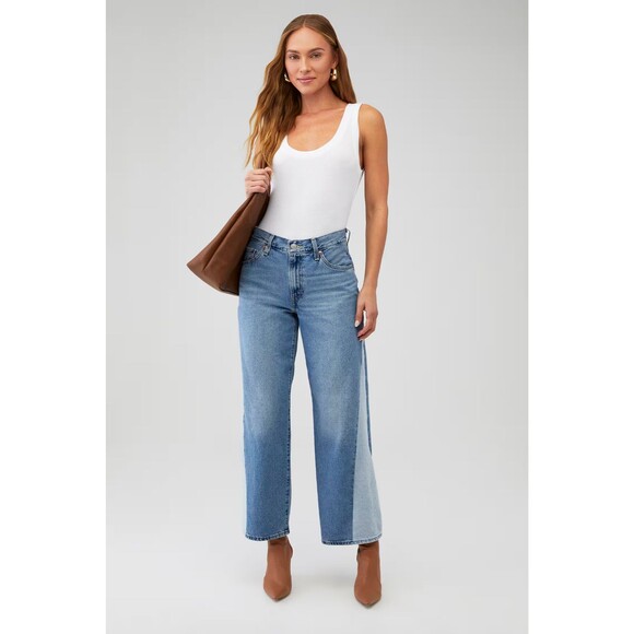 Levis Premium Women Baggy Dad Pieced Denim Jeans Blue Wide Leg Loose Relaxed New - Picture 8 of 16